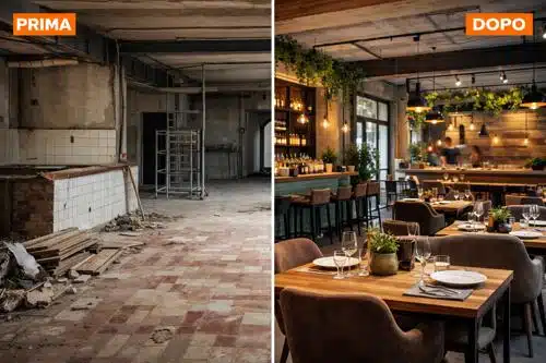 prima e dopo ristrutturazione ristorante