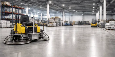 Pavimentazione industriale in calcestruzzo levigato con finitura liscia e resistente in magazzino