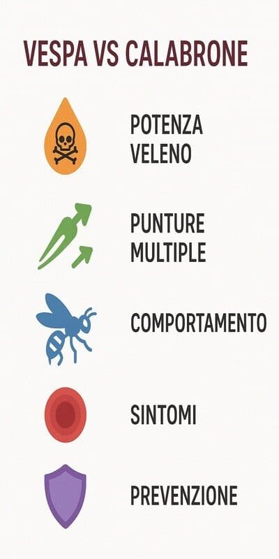 infografica su differenza tra puntura di vespe e calabroni