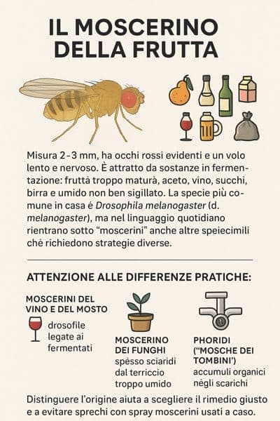 come riconoscere i moscerini della frutta