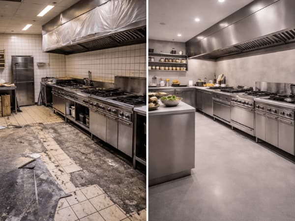 Microcemento cucina professionale ristorante HACCP