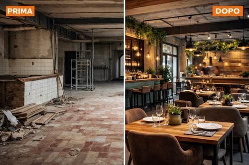 prima e dopo ristrutturazione ristorante
