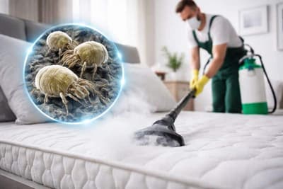 immagine disinfestazione acari uomo con aspirapolvere