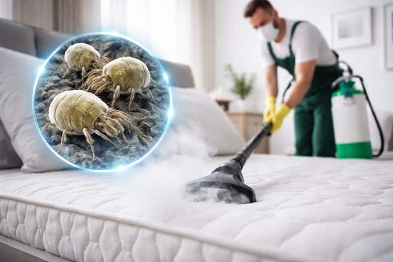 immagine disinfestazione acari uomo con aspirapolvere